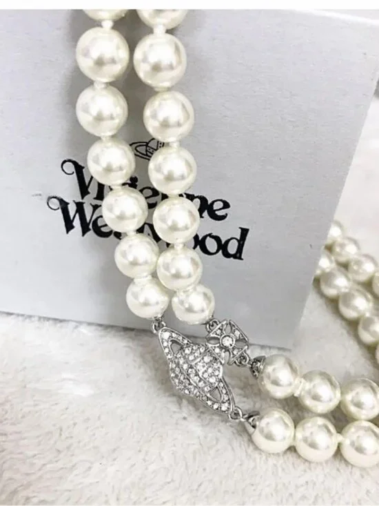 Vivienne Westwood Necklace 2-Strand Pearl Orb Choker Silver - Picture 2 of 7